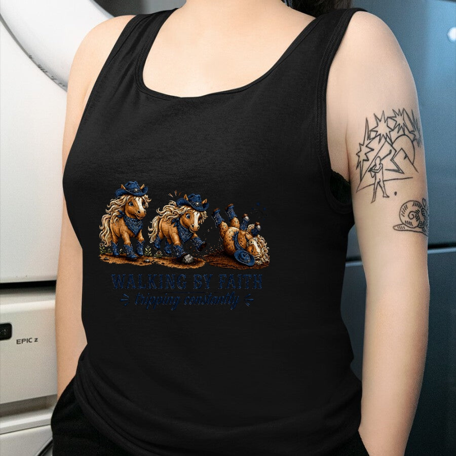 Best Horse Lover Shirt , Funny Horse UnisexT-Shirt/Hoodie/Sweatshirt HLT00 - Walking By Faith Tripping Constantly Western Horse Christian T-Shirt