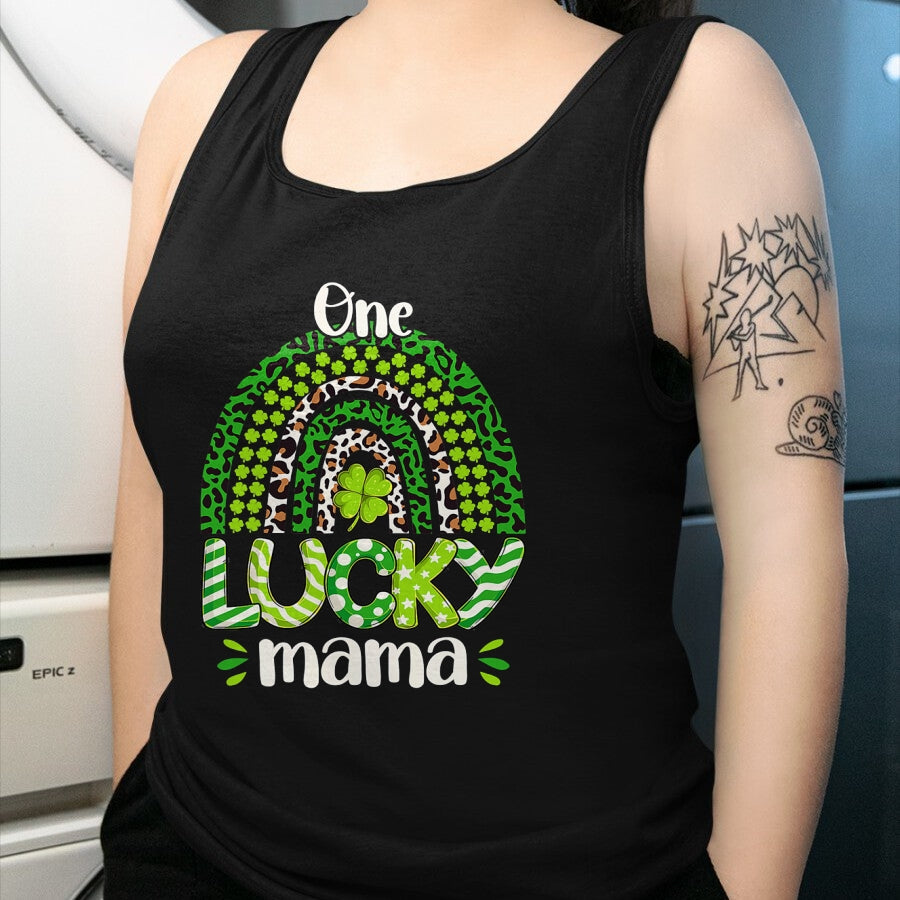 Gift for Mom Shirt, Funny Mom Unisex T-Shirt/Hoodie/Sweatshirt HLT00 - One Lucky Mom Irish Rainbow Leopard St Patricks Day T-Shirt