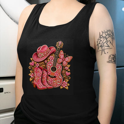 Guitar Lover Shirt, Funny Guitar UnisexT-Shirt/Hoodie/Sweatshirt HLT00 - Bedazzled Butterfly Pink Cowboy Guitar Country T-Shirt