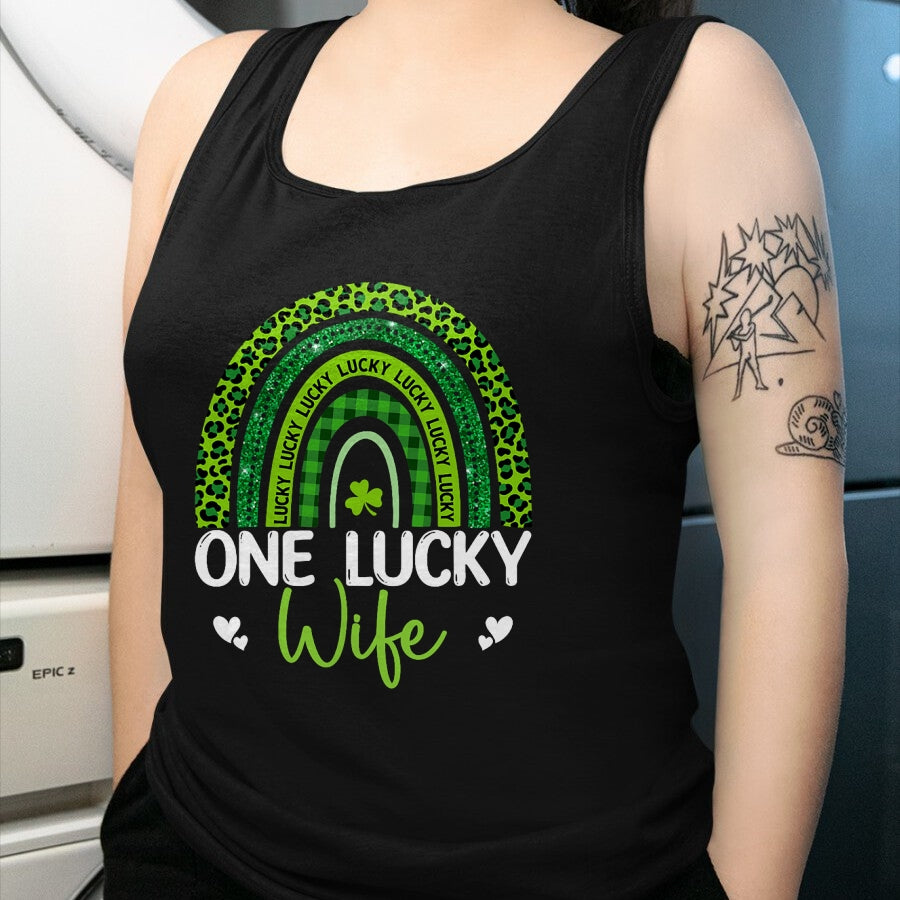 Best Wife Shirt, Wife and Husband Unisex T-Shirt/Hoodie/Sweatshirt HLT00 - Gift for wife T shirt, lucky wife   Womens One Lucky Wife Rainbow Leopard Saint Patrick's Day Tank T