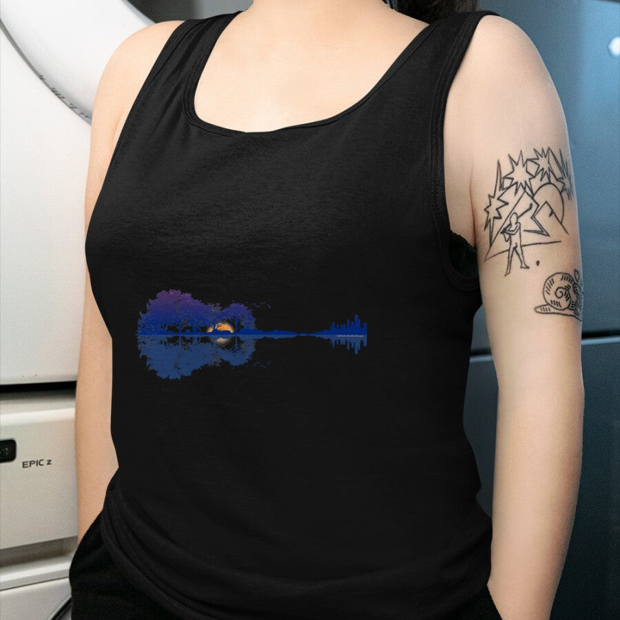 Guitar Lover Shirt, Funny Guitar UnisexT-Shirt/Hoodie/Sweatshirt HLT00 - Guitar Lake Reflections in Blue Music Lovers Guitar T-Shirt