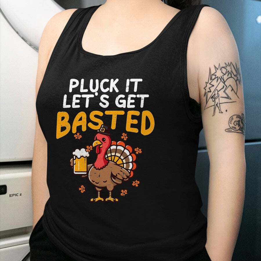 Best Thanksgiving Family Shirt , Funny Thanksgiving UnisexT-Shirt/Hoodie/Sweatshirt HLT00 - Thanksgiving Pluck It Lets Get Basted Funny Fall Dad Men T-Shirt, Men, Black, 3X-Large
