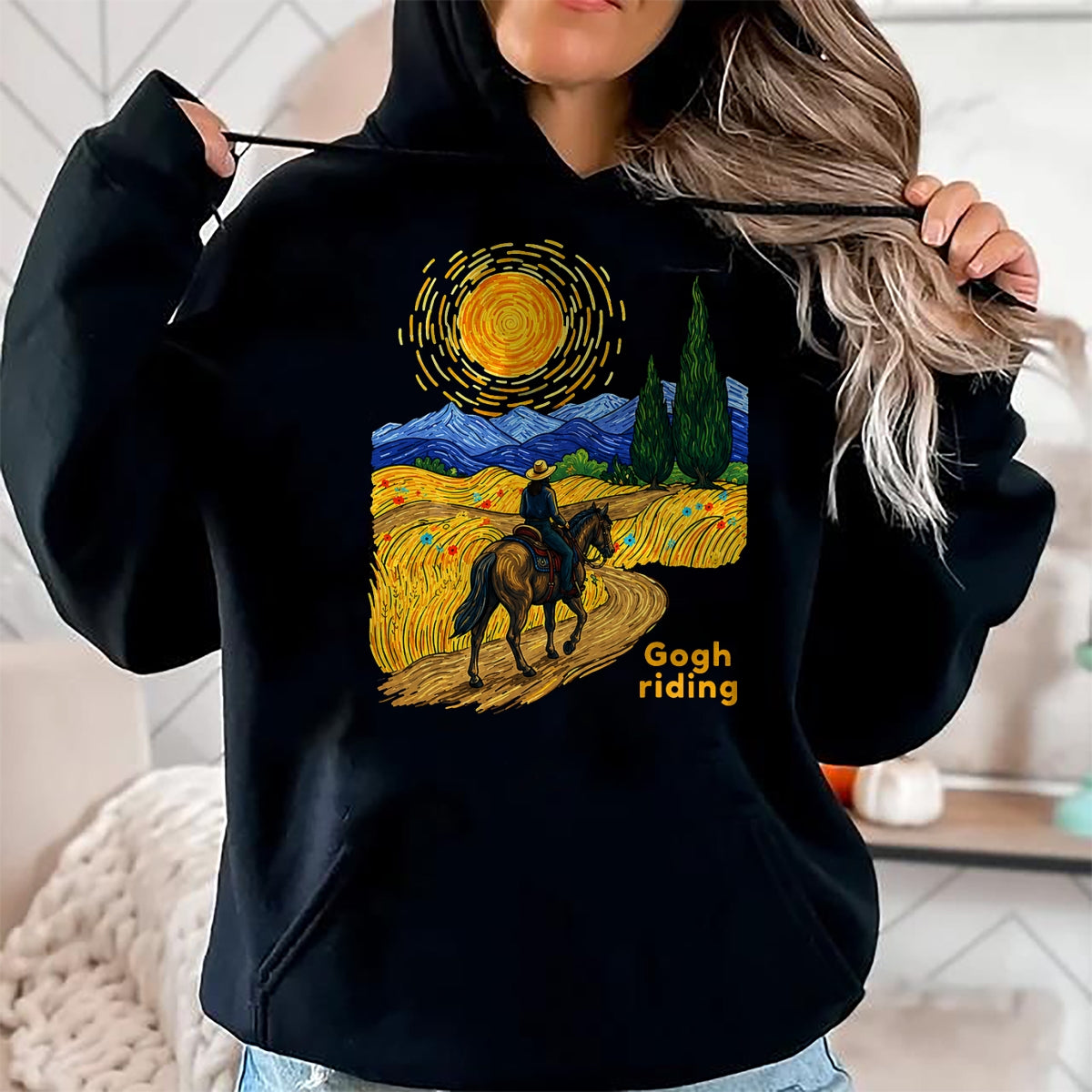 Best Horse Lover Shirt , Funny Horse UnisexT-Shirt/Hoodie/Sweatshirt HLT00 - Gogh Riding Funny Van Gogh Horse Starry Night Cowboy T-Shirt