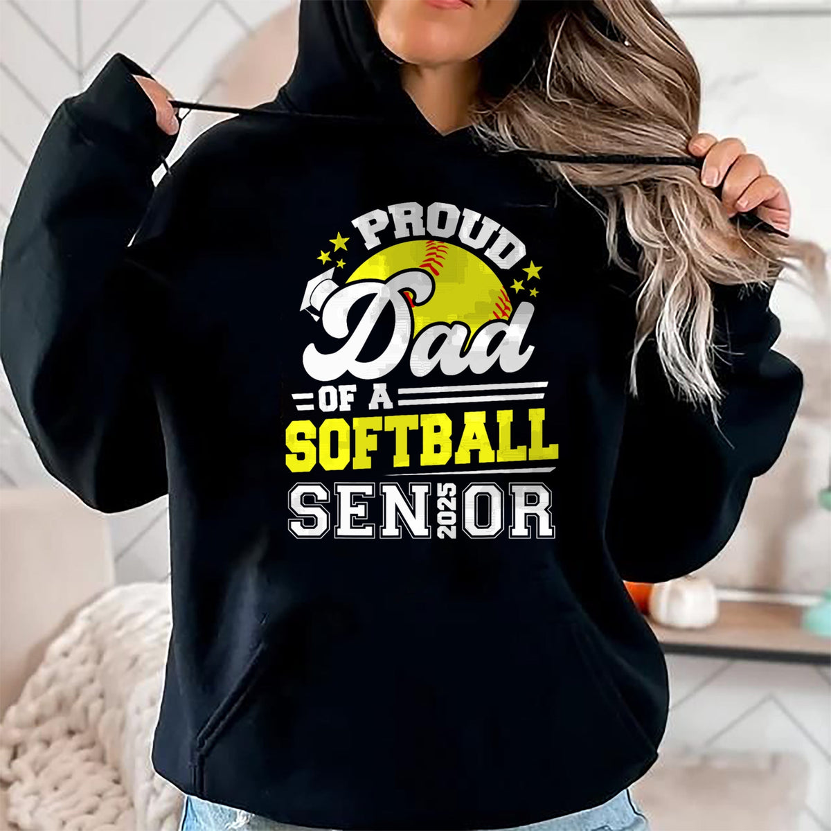Gift for Dad Shirt, Funny Dad Unisex T-Shirt/Hoodie/Sweatshirt HLT00 – Proud Dad Of A Softball Senior 2025 Graduate T-Shirt