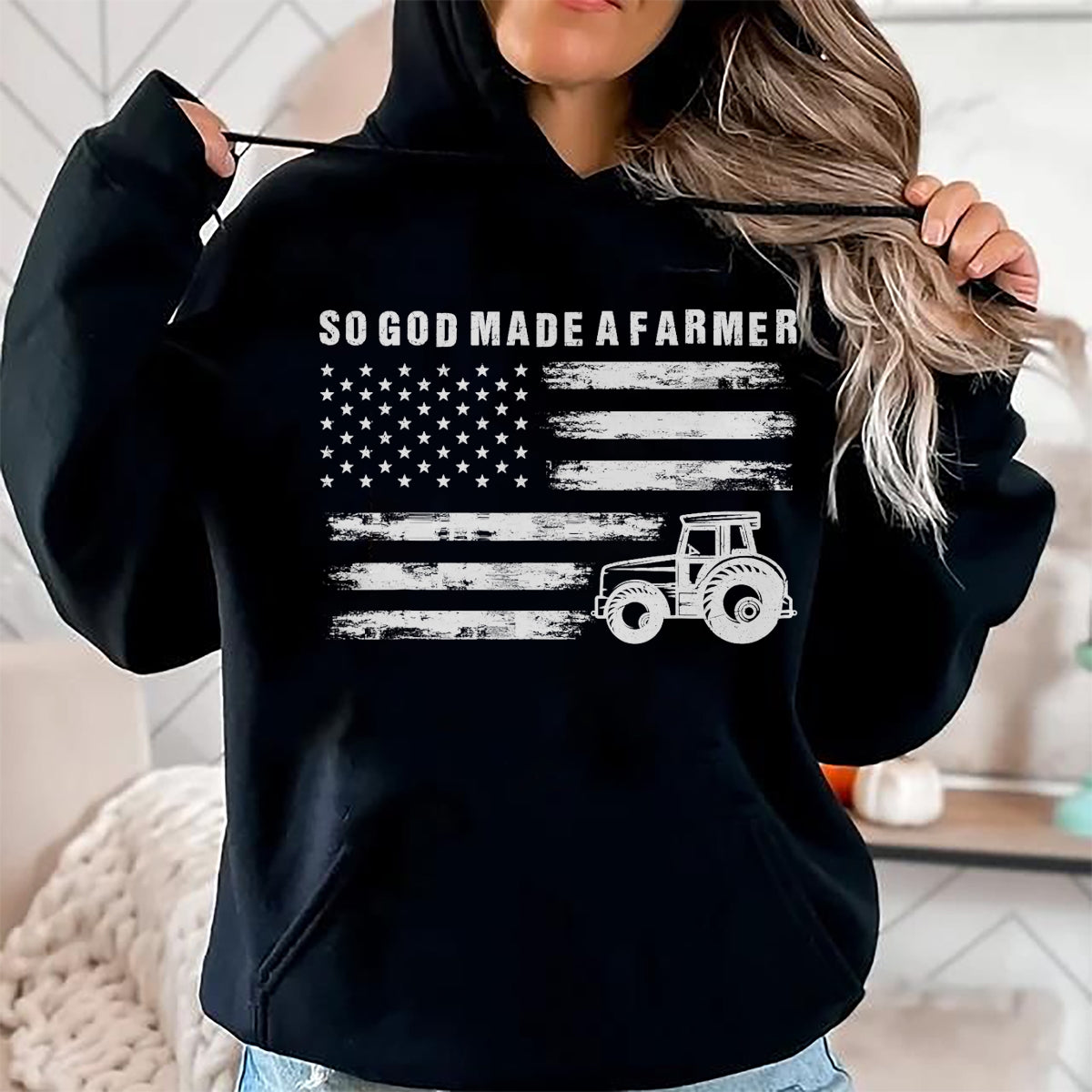 Best Farmer Life Shirt, Funny Farmer UnisexT-Shirt/Hoodie/Sweatshirt HLT00 - So God Made A Farmer Retro American Flag Tractor T-Shirt