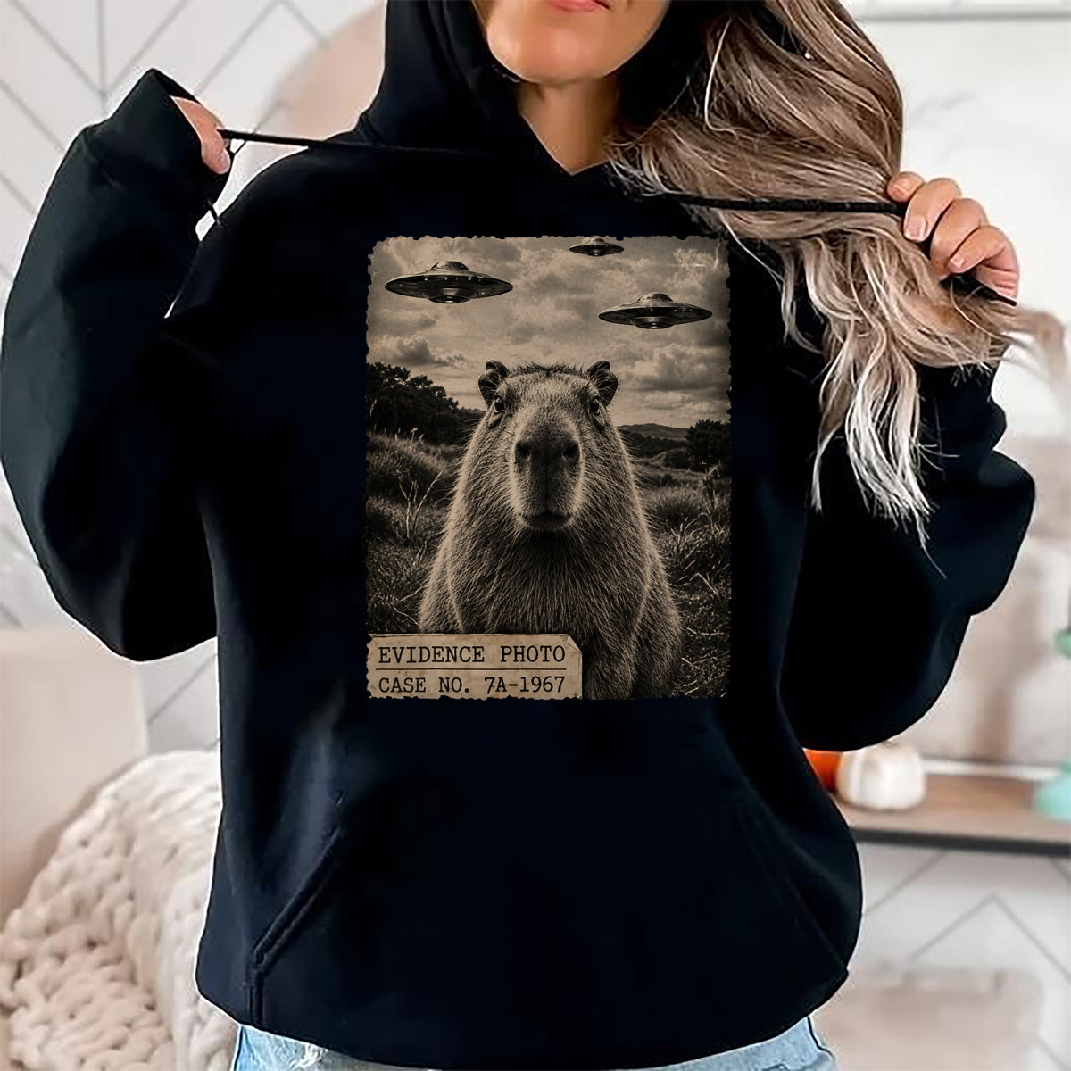 Cute Capybara Shirt, Funny Capybara Unisex T-Shirt/Hoodie/Sweatshirt HLT00 - Funny Capybara Graphic Tee Alien UFO Evidence Photo Vintage T-Shirt