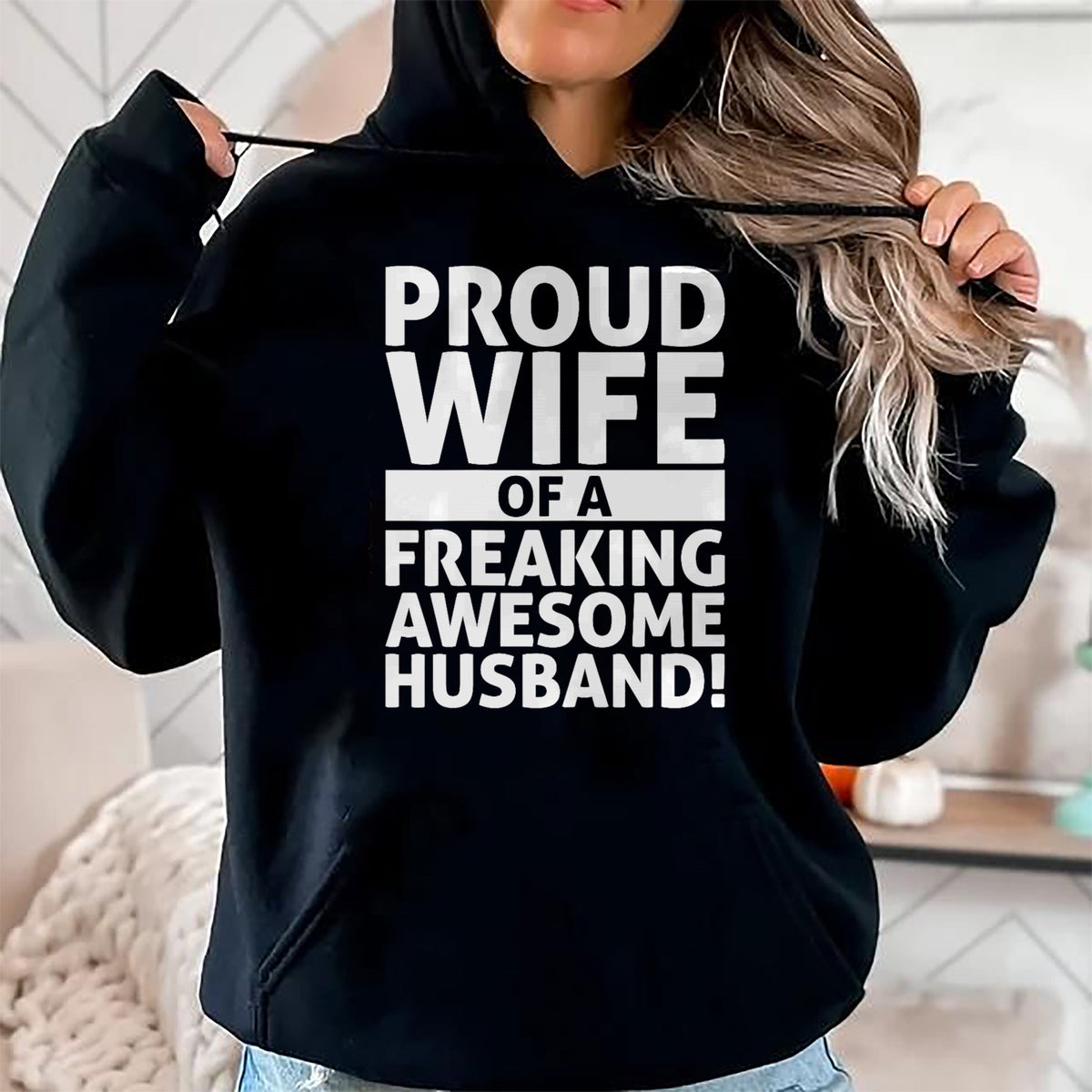Best Wife Shirt, Wife and Husband Unisex T-Shirt/Hoodie/Sweatshirt HLT00 - Valentines Day - Proud Wife Of A Freaking Awesome Husband T-Shirt (1)
