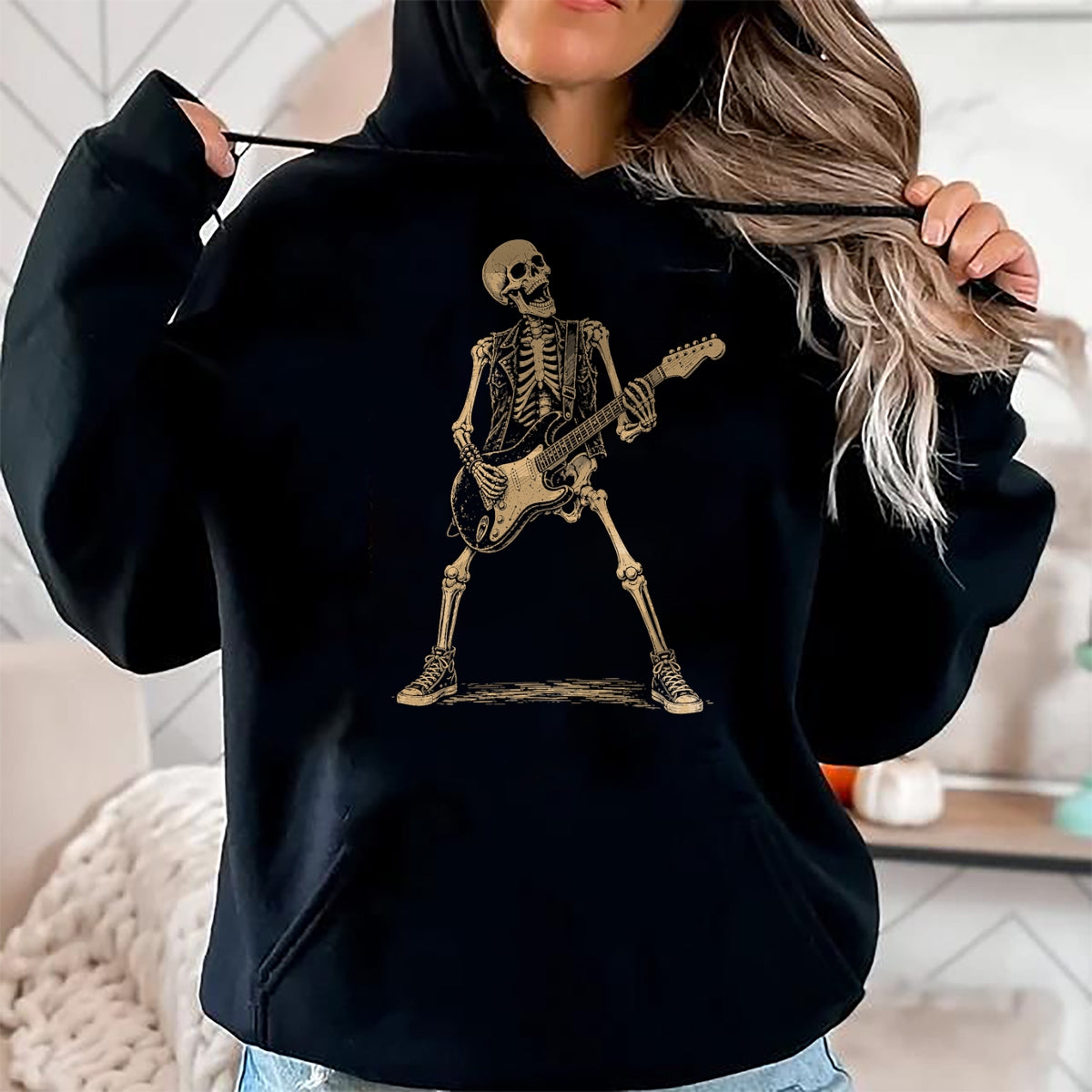 Guitar Lover Shirt, Funny Guitar UnisexT-Shirt/Hoodie/Sweatshirt HLT00 - Skeleton Playing Guitar Rock and Roll Music Men Women Kids T-Shirt