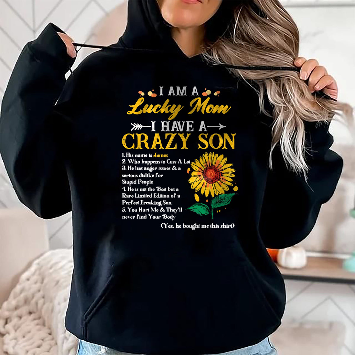 Gift for Mom Shirt, Funny Mom Unisex T-Shirt/Hoodie/Sweatshirt HLT00 - I Am A Lucky Mom I Have A Crazy Son Sunflower, Mothers Day T-Shirt
