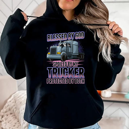 Best Wife Shirt, Wife and Husband Unisex T-Shirt/Hoodie/Sweatshirt HLT00 - Gift for wife T shirt, spoiled wife   Blessed by God Spoiled by my Trucker Funny Trucker Wife T-Shir (1)