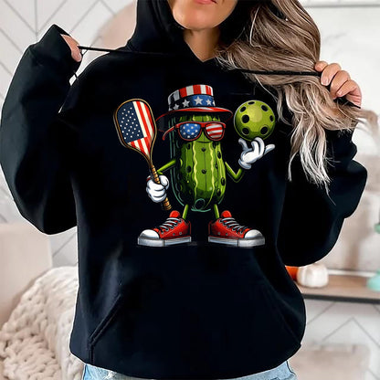 Funny Pickleball Shirt, Pickleball Lover Unisex T-Shirt/Hoodie/Sweatshirt HLT00 - 4th of July Patriotic Pickle Playing pickleball Paddle T-Shirt