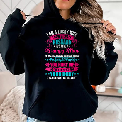 Best Wife Shirt, Wife and Husband Unisex T-Shirt/Hoodie/Sweatshirt HLT00 - Gift for wife T shirt, lucky wife   Womens I Am A Lucky Wife, I Have A Crazy Husband V-Neck T-Shirt