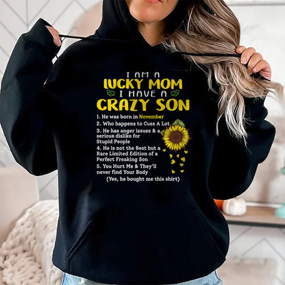 Gift for Mom Shirt, Funny Mom Unisex T-Shirt/Hoodie/Sweatshirt HLT00 - I am a lucky mom i have a crazy son he was born in november T-Shirt