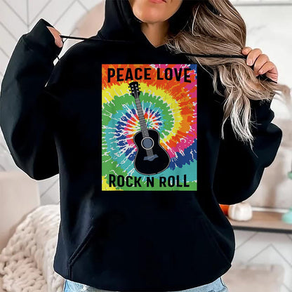 Guitar Lover Shirt, Funny Guitar UnisexT-Shirt/Hoodie/Sweatshirt HLT00 - Peace Love Rock n Roll Tie Dye Hippie Guitar Music Retro T-Shirt