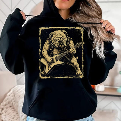 Guitar Lover Shirt, Funny Guitar UnisexT-Shirt/Hoodie/Sweatshirt HLT00 - Funny Bulldog Dog Playing Guitar Rock Punk Vintage T-Shirt