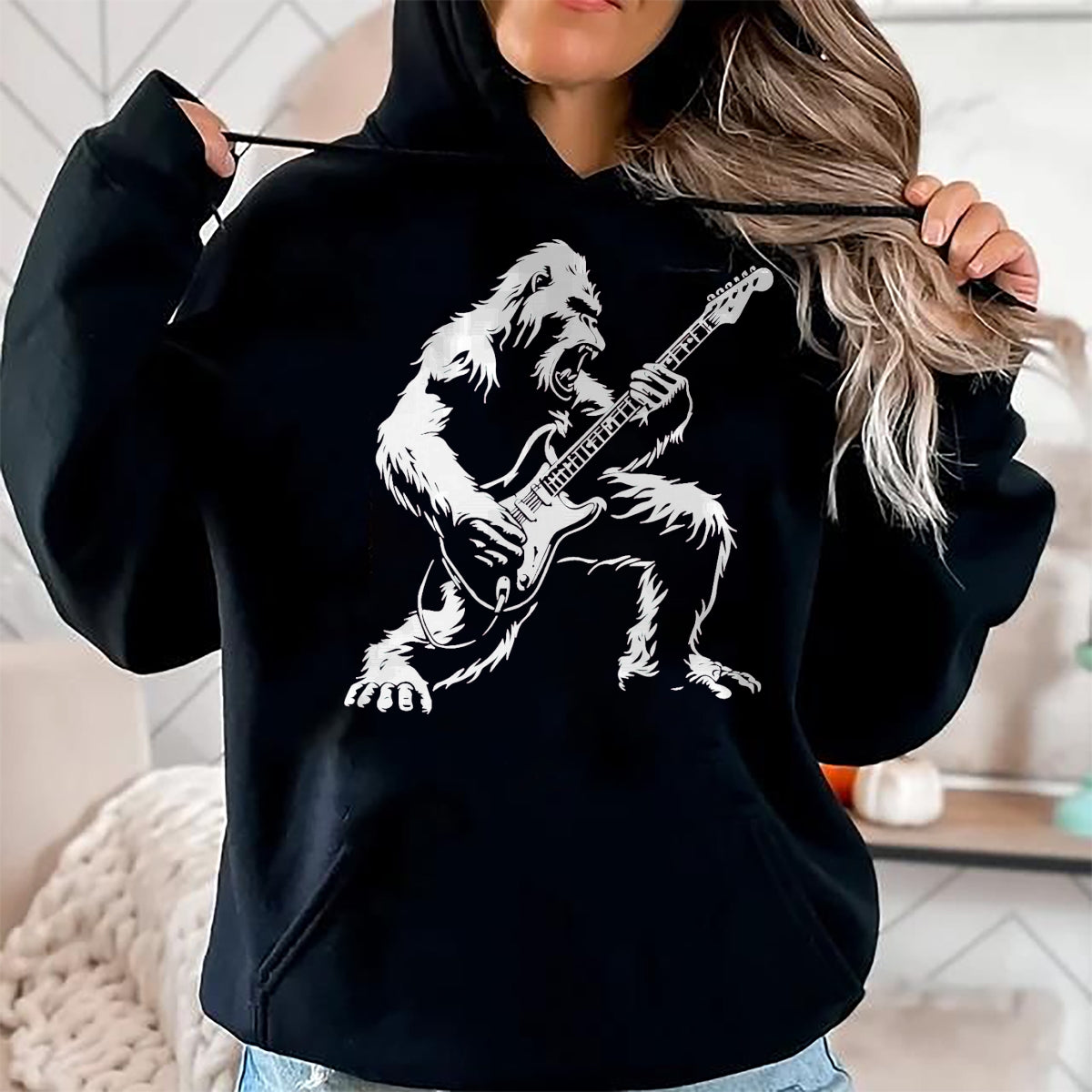 Guitar Lover Shirt, Funny Guitar UnisexT-Shirt/Hoodie/Sweatshirt HLT00 - Bigfoot Playing Guitar Rock Music Band Sasquatch T-Shirt, Men, Black, 3X-Large