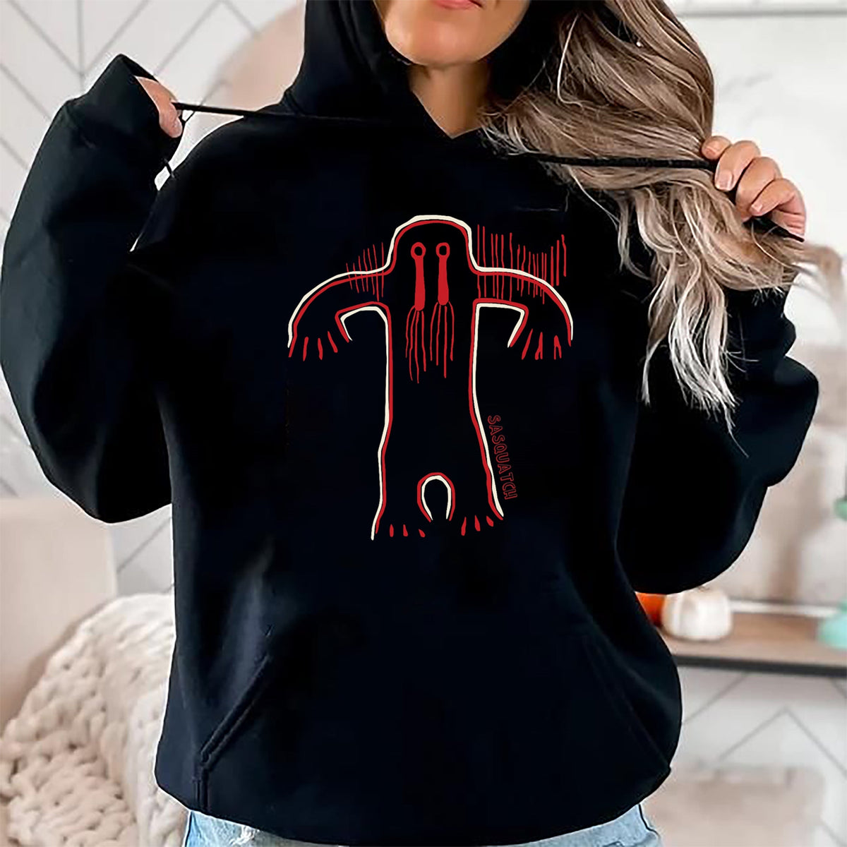 Native American T-Shirts, Vintage Native American Unisex T-Shirt/Hoodie/Sweatshirt HLT00 - Native American Bigfoot -Sasquatch Petroglyph Cave Art
