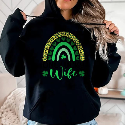 Best Wife Shirt, Wife and Husband Unisex T-Shirt/Hoodie/Sweatshirt HLT00 - Gift for wife T shirt, lucky wife   One Lucky Wife Leopard Rainbow Saint Patrick's Day T-Shirt