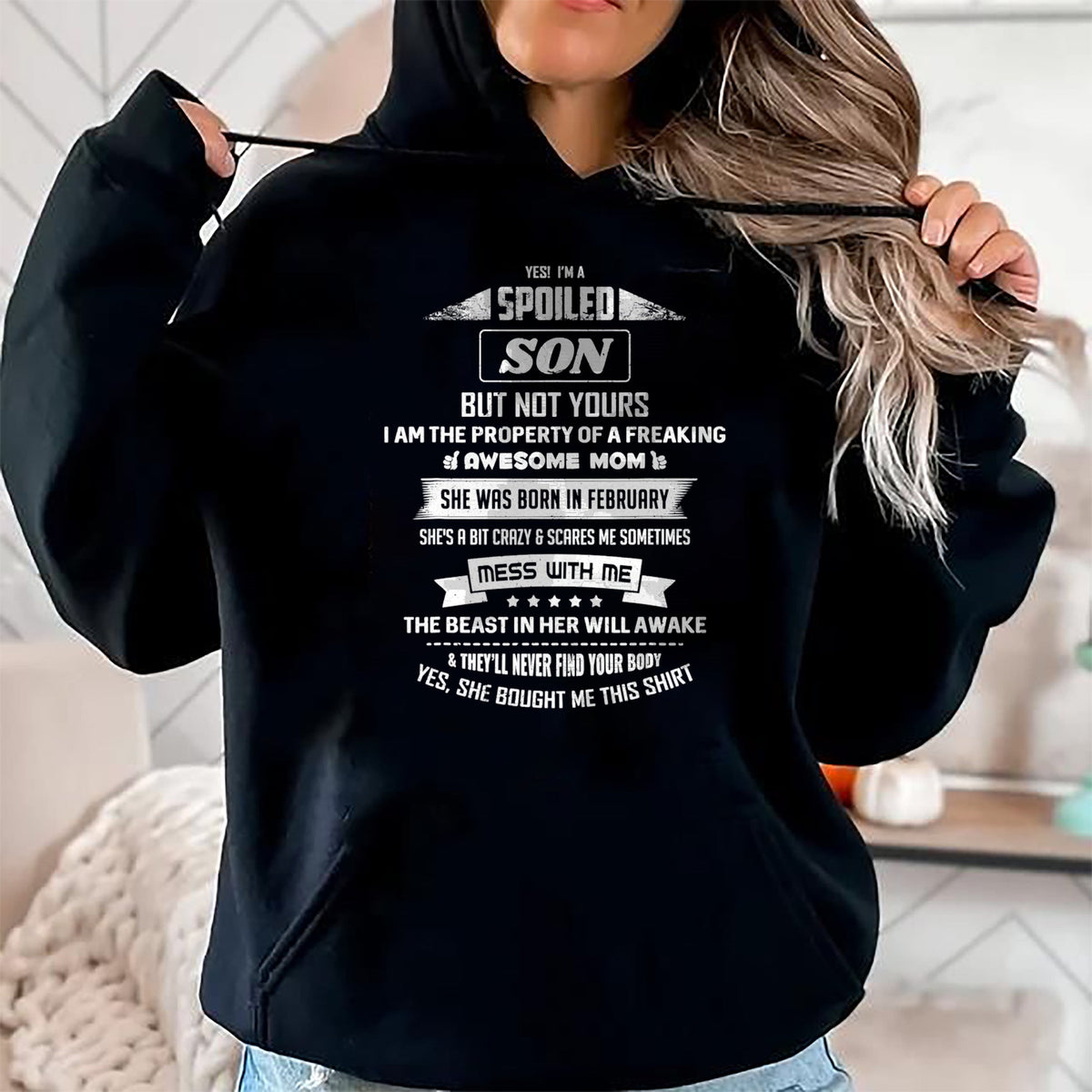 Best Wife Shirt, Wife and Husband Unisex T-Shirt/Hoodie/Sweatshirt HLT00 - Yes I'm Spoiled Son - February Mom Birthday Present T-Shirt (1)