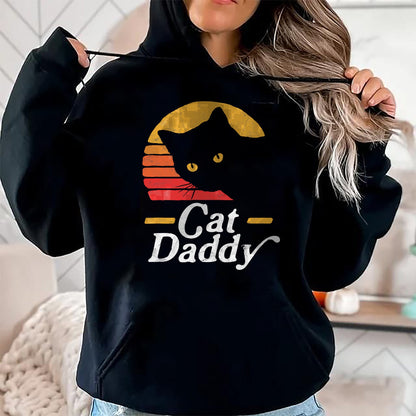 Gift for Dad Shirt, Funny Dad Unisex T-Shirt/Hoodie/Sweatshirt HLT00 – Cat Daddy Vintage Eighties Style Cat Retro Distressed T-Shirt