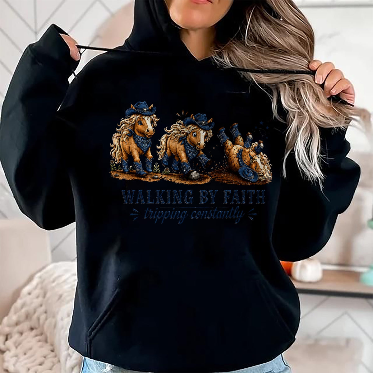 Best Horse Lover Shirt , Funny Horse UnisexT-Shirt/Hoodie/Sweatshirt HLT00 - Walking By Faith Tripping Constantly Western Horse Christian T-Shirt