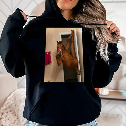 Best Horse Lover Shirt , Funny Horse UnisexT-Shirt/Hoodie/Sweatshirt HLT00 - Horse Selfie Meme Weird Door Pose T-Shirt