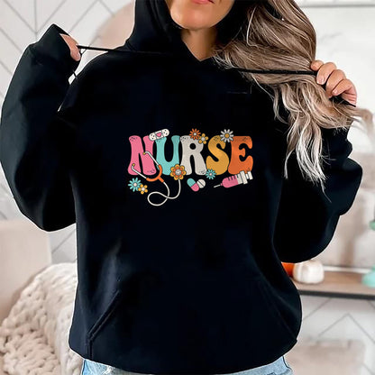 Funny Nurse Shirt, Nurse Unisex T-Shirt/Hoodie/Sweatshirt HLT00 - Cute Retro Groovy Nurse Flower Nursing T-Shirt
