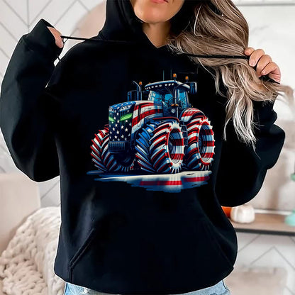 Best Farmer Life Shirt, Funny Farmer UnisexT-Shirt/Hoodie/Sweatshirt HLT00 - Patriotic Tractor American Flag T-Shirt