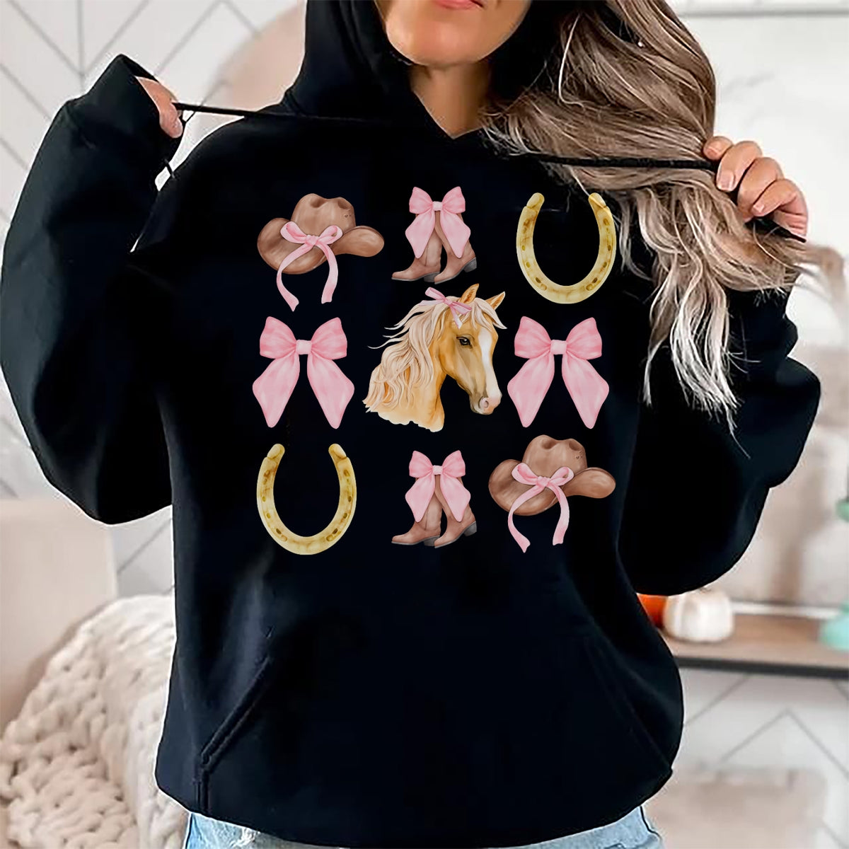 Best Horse Lover Shirt , Funny Horse UnisexT-Shirt/Hoodie/Sweatshirt HLT00 - Western Girl Country Rodeo Pink Cowgirl Horse Coquette Bow T-Shirt