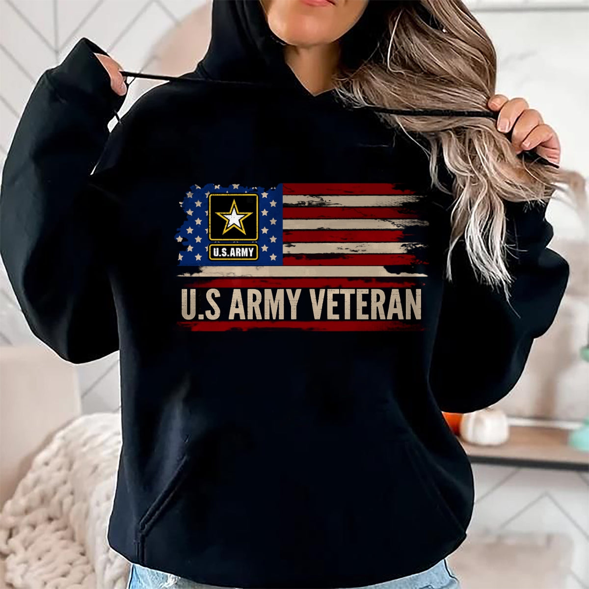 Proud Veteran Shirt, Funny Veteran UnisexT-Shirt/Hoodie/Sweatshirt HLT00 - Vintage U.S Army Veteran with American Flag Veteran Gift Long Sleeve T-Shirt