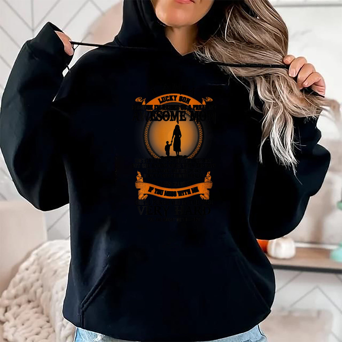 Gift for Mom Shirt, Funny Mom Unisex T-Shirt/Hoodie/Sweatshirt HLT00 - Mens Lucky Son Because I’m Raised By A Freaking Awesome Mom T-Shirt