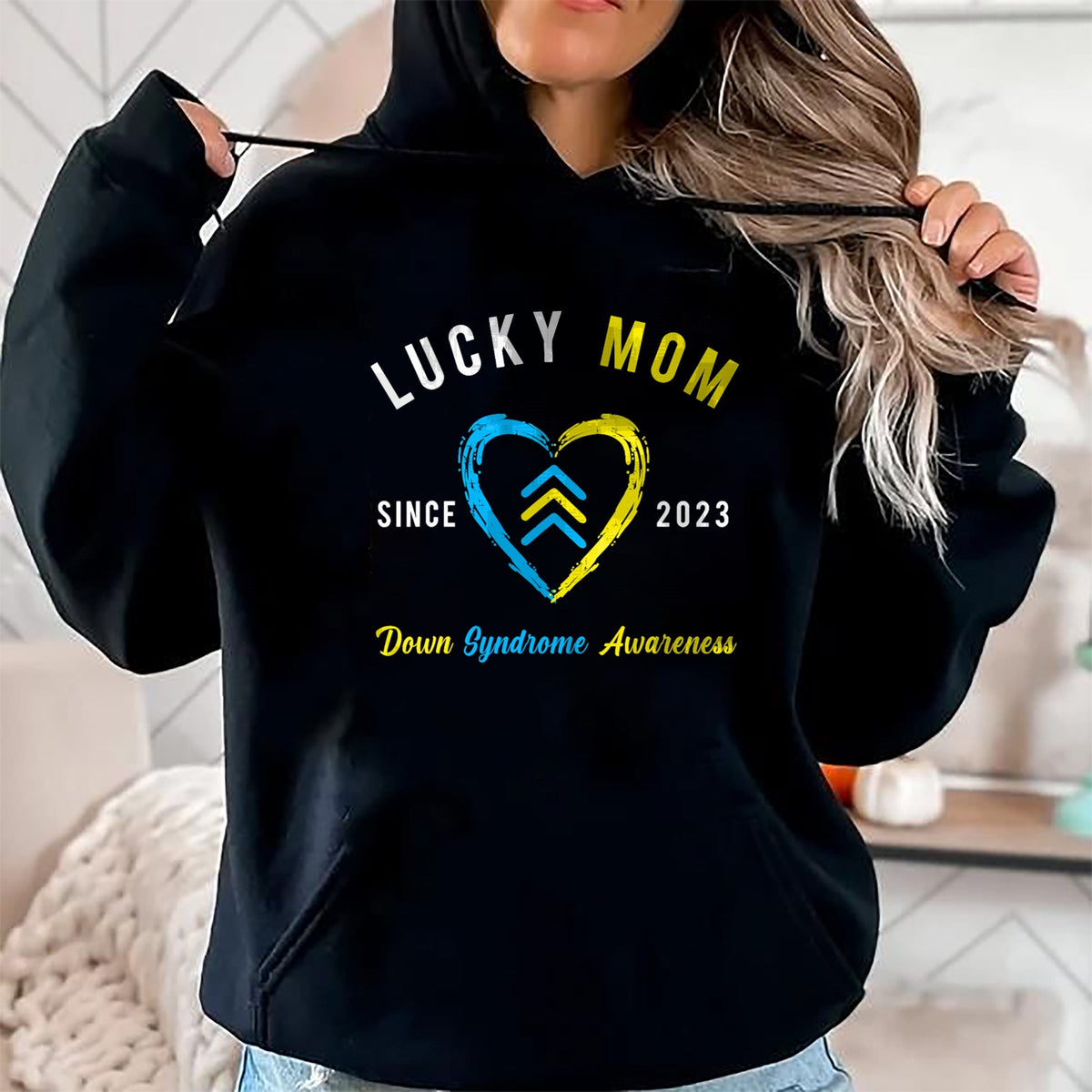 Gift for Mom Shirt, Funny Mom Unisex T-Shirt/Hoodie/Sweatshirt HLT00 - Lucky Mom Down Syndrome Awareness Since 2023 T21 Family T-Shirt