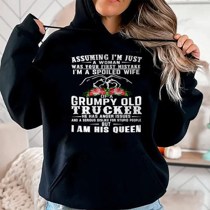 Best Wife Shirt, Wife and Husband Unisex T-Shirt/Hoodie/Sweatshirt HLT00 - Gift for wife T shirt, spoiled wife   I'm A Spoiled Wife Of A Grumpy Old Trucker (on back) T-Shirt (1)