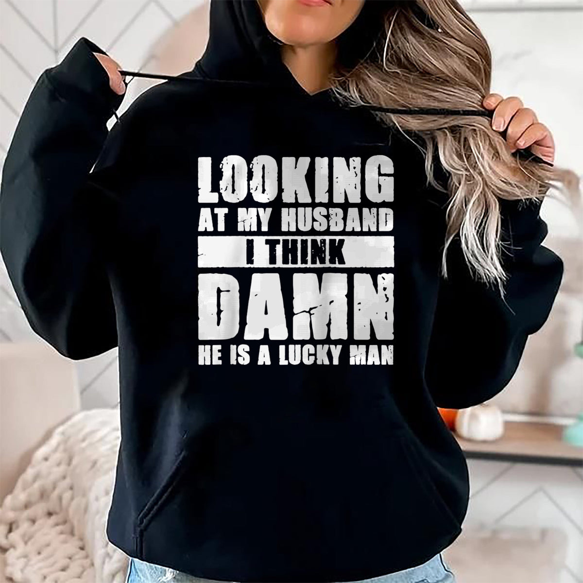 Best Wife Shirt, Wife and Husband Unisex T-Shirt/Hoodie/Sweatshirt HLT00 - Gift for wife T shirt, lucky wife   He is a Lucky Husband - Anniversary Gift - Man & Wife Raglan Bas