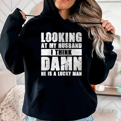 Best Wife Shirt, Wife and Husband Unisex T-Shirt/Hoodie/Sweatshirt HLT00 - Gift for wife T shirt, lucky wife   He is a Lucky Husband - Anniversary Gift - Man & Wife Raglan Bas