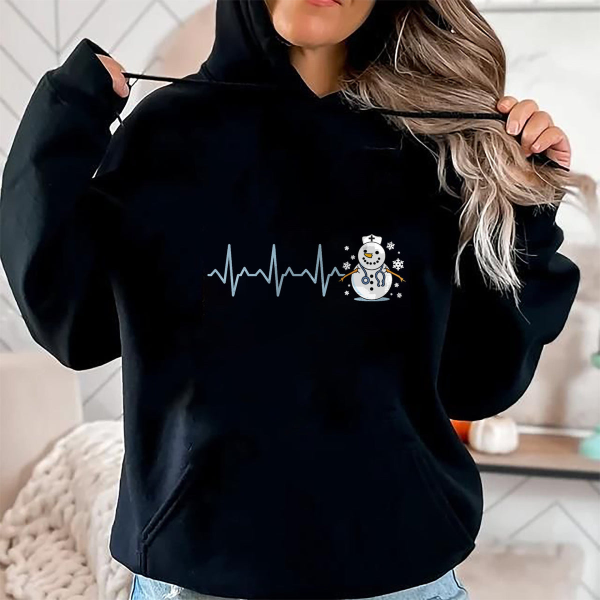 Funny Nurse Shirt, Nurse Unisex T-Shirt/Hoodie/Sweatshirt HLT00 - Heartbeat Nurse Snowman Nurse Christmas T-Shirt