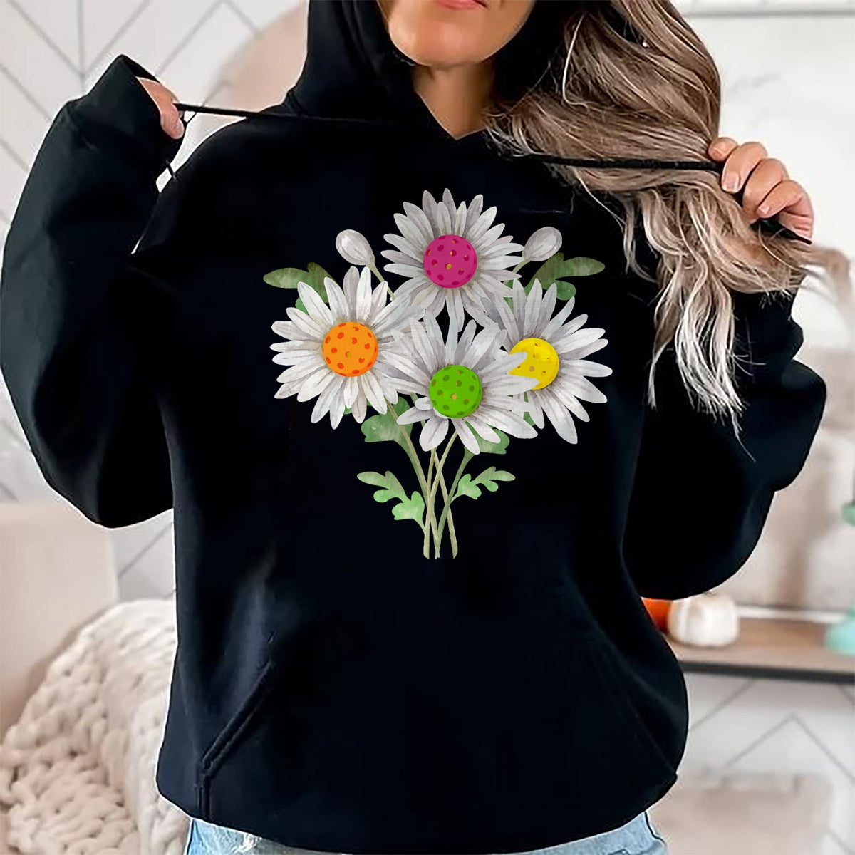 Funny Pickleball Shirt, Pickleball Lover Unisex T-Shirt/Hoodie/Sweatshirt HLT00 - Daisy Pickleball Flower Pickleball Player Paddleball Lover T-Shirt