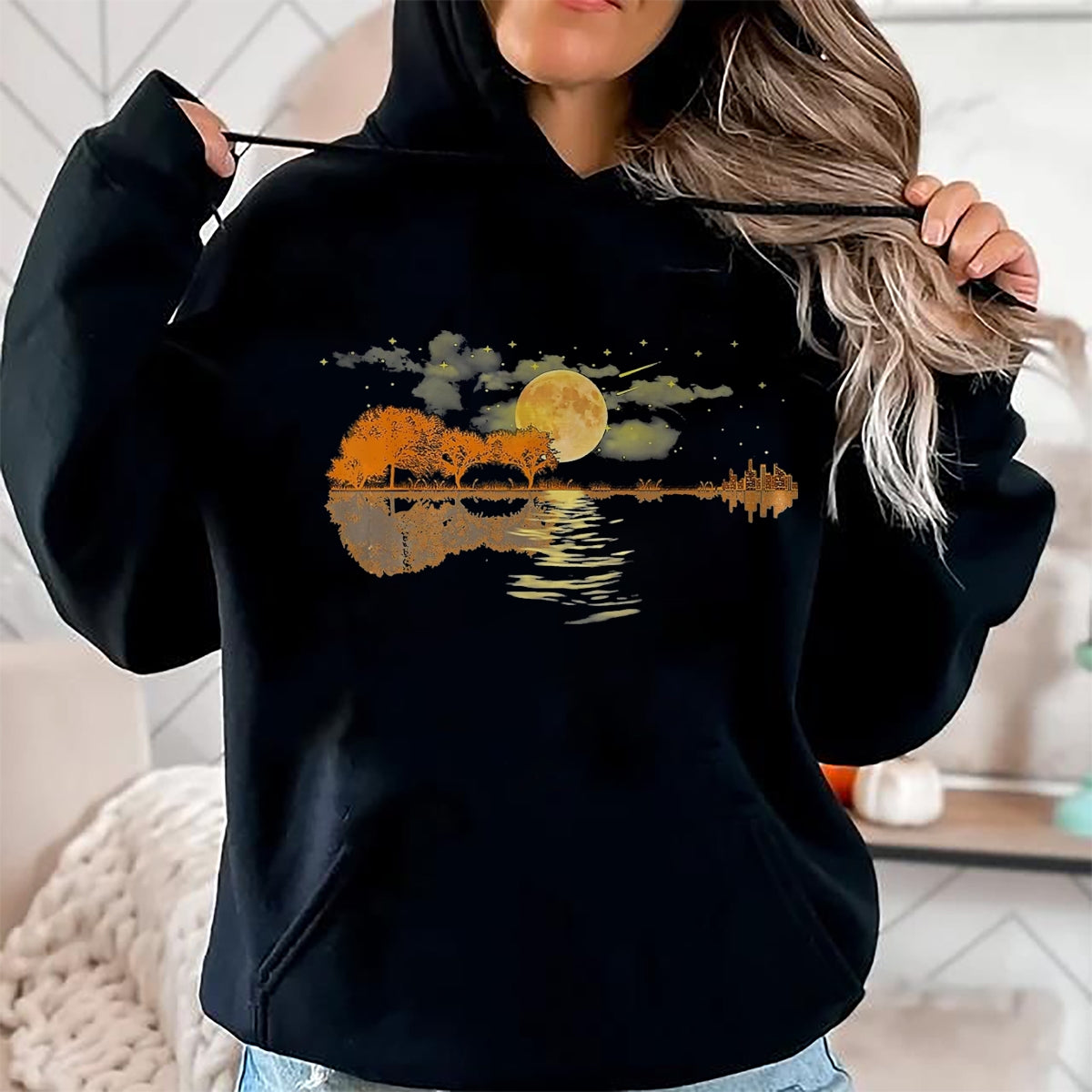 Guitar Lover Shirt, Funny Guitar UnisexT-Shirt/Hoodie/Sweatshirt HLT00 - Guitar Lake Reflections Love Musician Acoustic Guitar T-Shirt, Men, Dark Heather Grey, Large