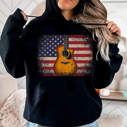 Guitar Lover Shirt, Funny Guitar UnisexT-Shirt/Hoodie/Sweatshirt HLT00 - Guitar 4th of July Gift American Flag USA - Country Music T-Shirt Small