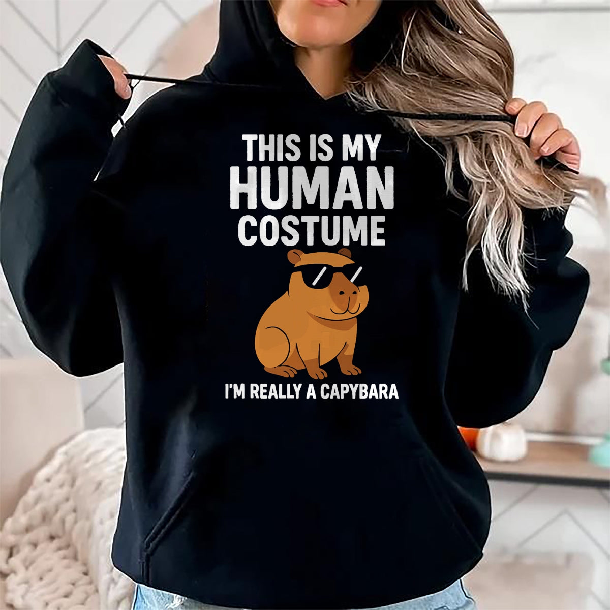 Cute Capybara Shirt, Funny Capybara Unisex T-Shirt/Hoodie/Sweatshirt HLT00 - This is My Human Costume I Am Really A Capybara T-Shirt