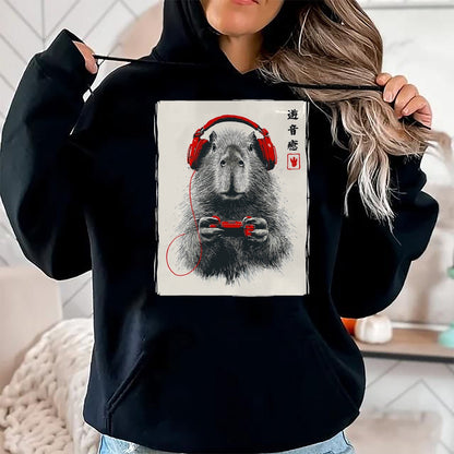 Cute Capybara Shirt, Funny Capybara Unisex T-Shirt/Hoodie/Sweatshirt HLT00 - Japanese Capybara Gamer Video Games Graphic Funny Capybara T-Shirt