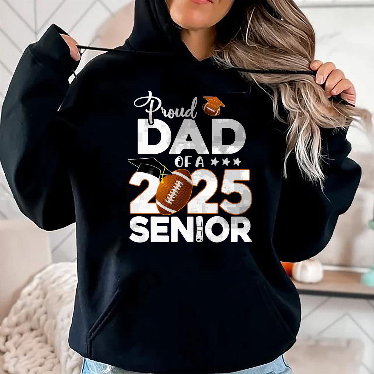 Gift for Dad Shirt, Funny Dad Unisex T-Shirt/Hoodie/Sweatshirt HLT00 – Proud Dad Of A 2025 Senior Football Graduate T-Shirt