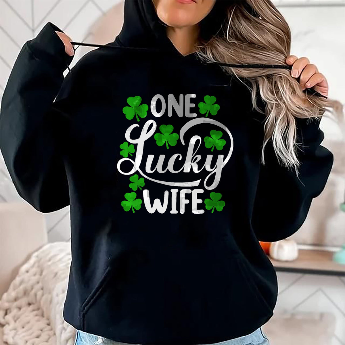 Best Wife Shirt, Wife and Husband Unisex T-Shirt/Hoodie/Sweatshirt HLT00 - Gift for wife T shirt, lucky wife   One Lucky Wife Funny St Patrick's Day Shamrocks Premium T-Shirt