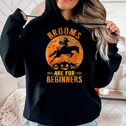 Best Horse Lover Shirt , Funny Horse UnisexT-Shirt/Hoodie/Sweatshirt HLT00 - Horses Equestrian Witch Halloween - Brooms are for Beginners T-Shirt, Women, Purple, Large