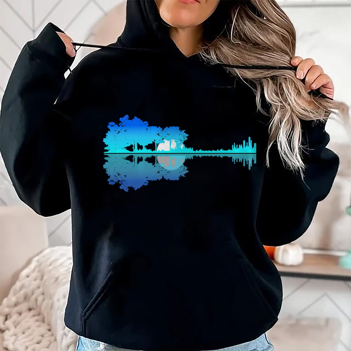 Guitar Lover Shirt, Funny Guitar UnisexT-Shirt/Hoodie/Sweatshirt HLT00 - Guitar Lake Shadow Love Guitar Musician T-Shirt