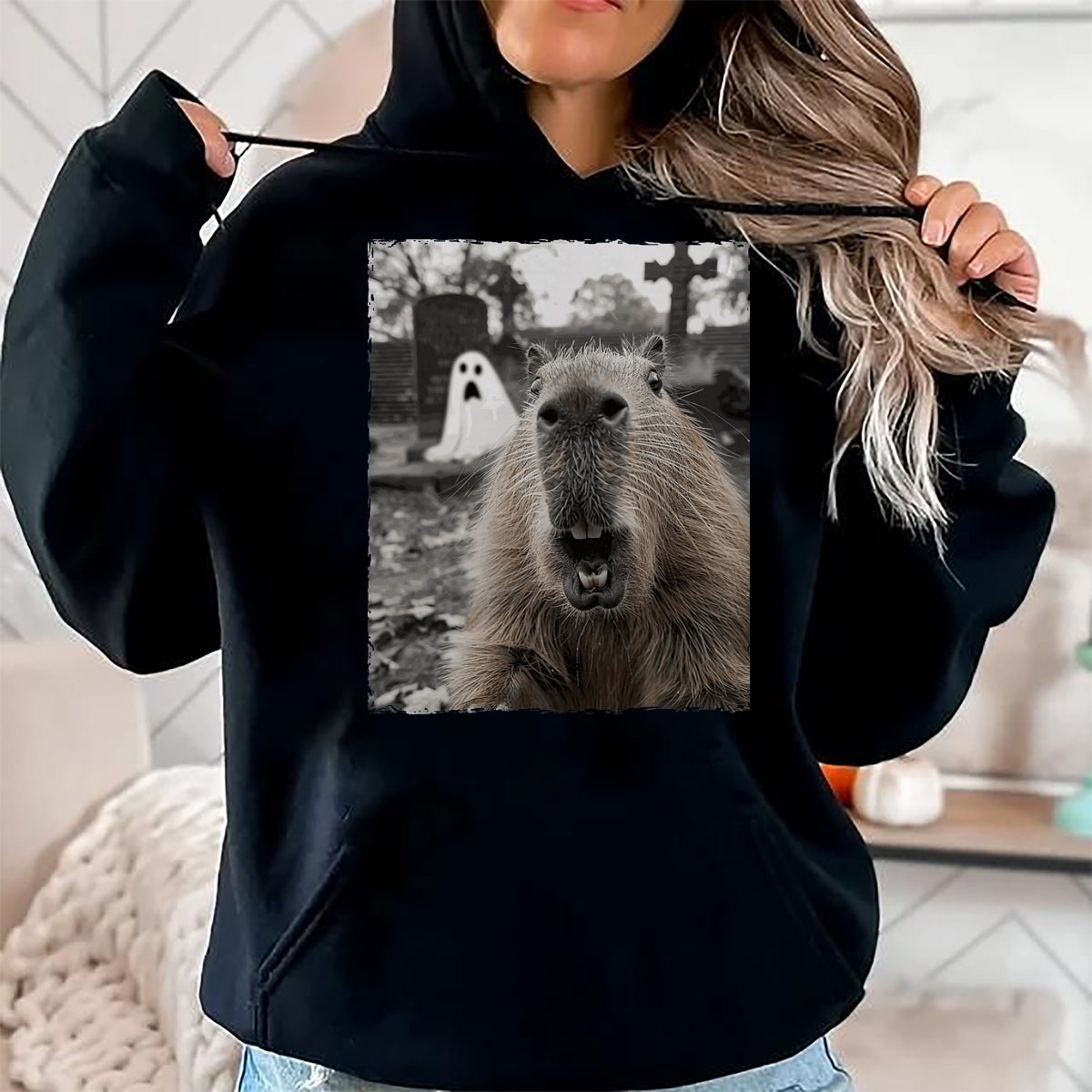Cute Capybara Shirt, Funny Capybara Unisex T-Shirt/Hoodie/Sweatshirt HLT00 - Funny Capybara Halloween Costume T-Shirt, Men, Black, Small
