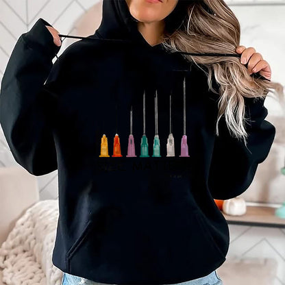 Funny Nurse Shirt, Nurse Unisex T-Shirt/Hoodie/Sweatshirt HLT00 - Needle Size Matters Funny Nursing CNA Nurse Life T-Shirt