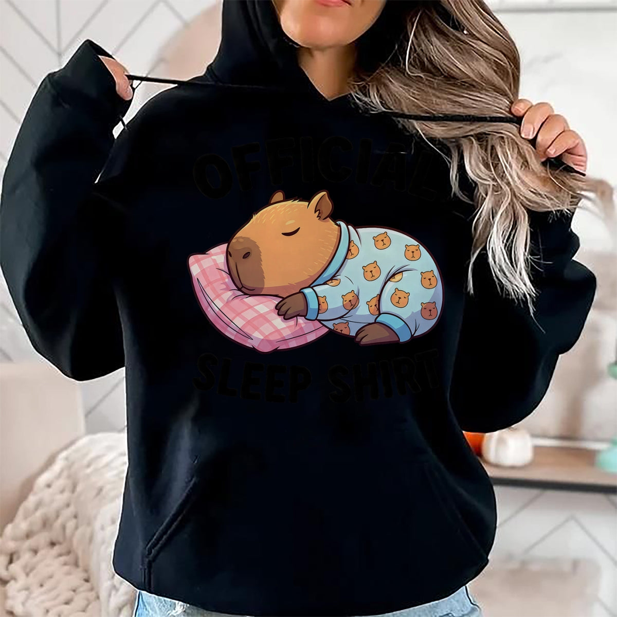Cute Capybara Shirt, Funny Capybara Unisex T-Shirt/Hoodie/Sweatshirt HLT00 - Cute Kawaii Sleeping Capybara Official Sleepshirt Nightgown T-Shirt