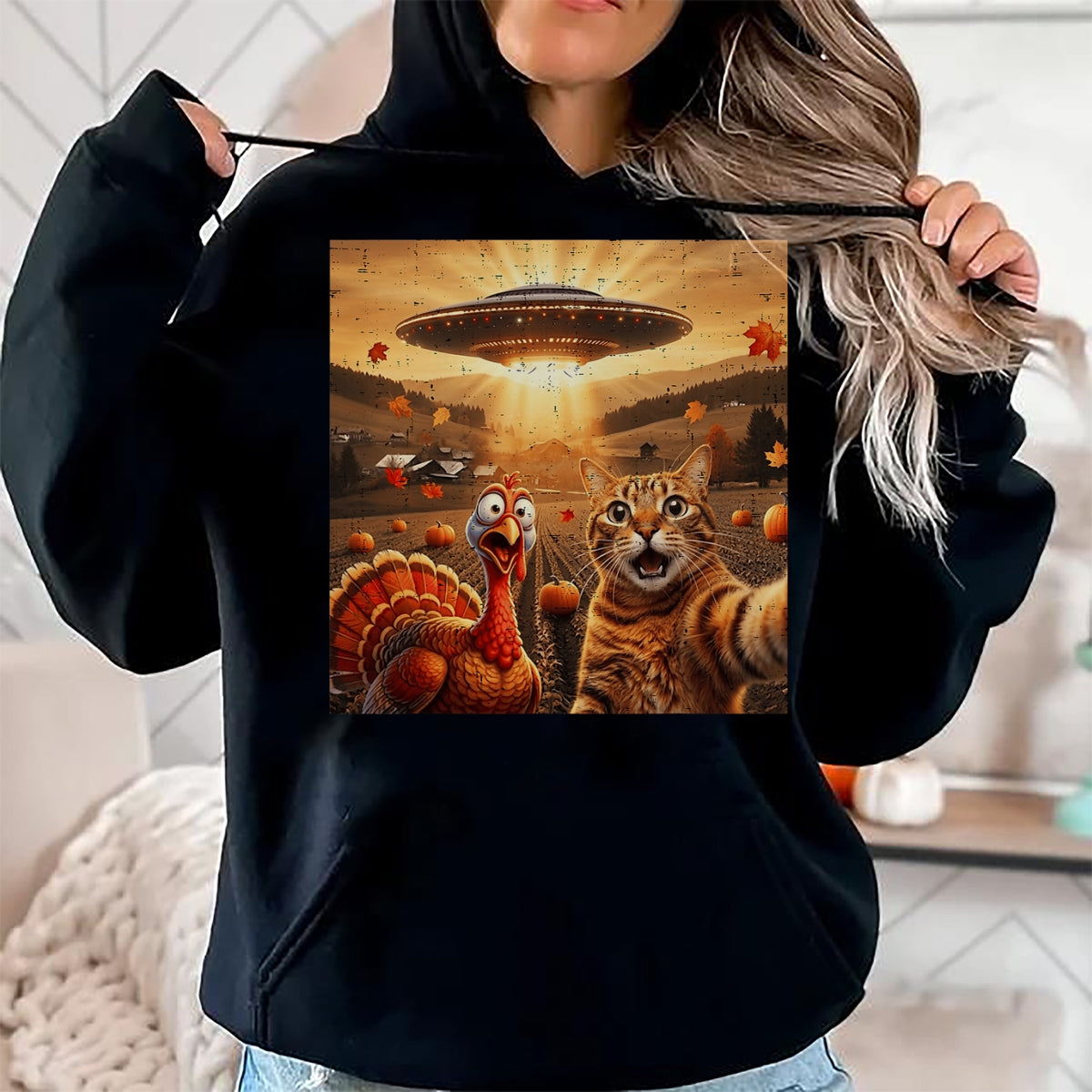Best Thanksgiving Family Shirt , Funny Thanksgiving UnisexT-Shirt/Hoodie/Sweatshirt HLT00 - Cat Selfie with Turkey Funny Thanksgiving for Men Women Kids T-Shirt