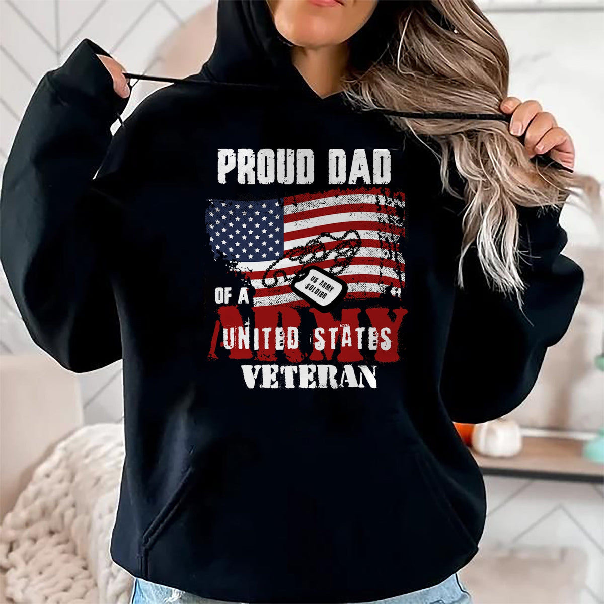 Gift for Dad Shirt, Funny Dad Unisex T-Shirt/Hoodie/Sweatshirt HLT00 – Proud Dad Of A Army Veteran American Flag Father Military T-Shirt